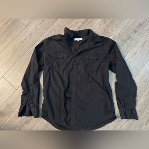 PD&C Men's Casual Black Button Down Shirt large